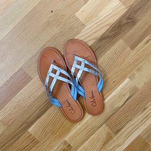 Cole Haan Silver Leather Double Strap Sandals